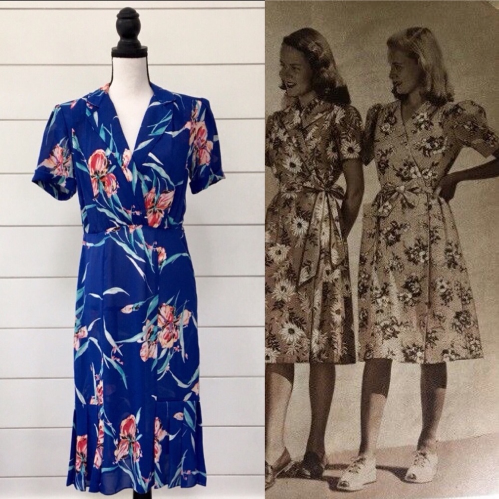 Vintage 80s Does 40s Sheer Floral Midi Dress - Picture 2 of 8